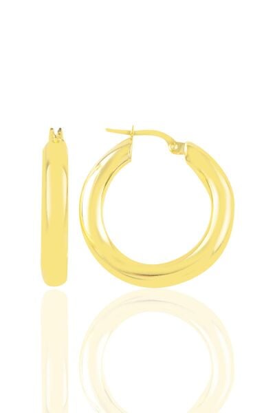 Gümüş altın yaldızlı 5 mm kalınlığında 29 mm büyüklüğünde kalın gümüş halka küpe SGTL10937GOLD