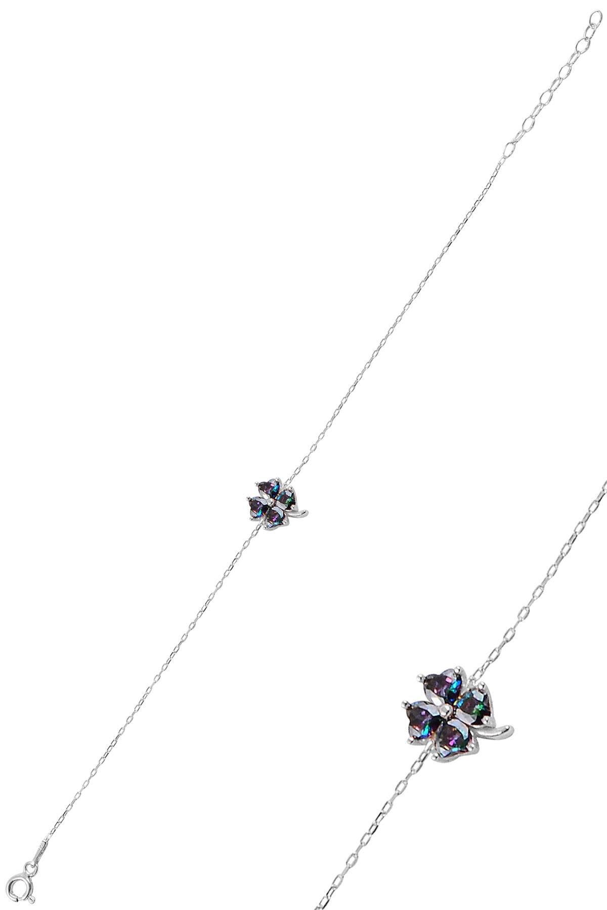 Gümüş rodyumlu mistik taşlı yonca bileklik  SGTL10091MISTIK