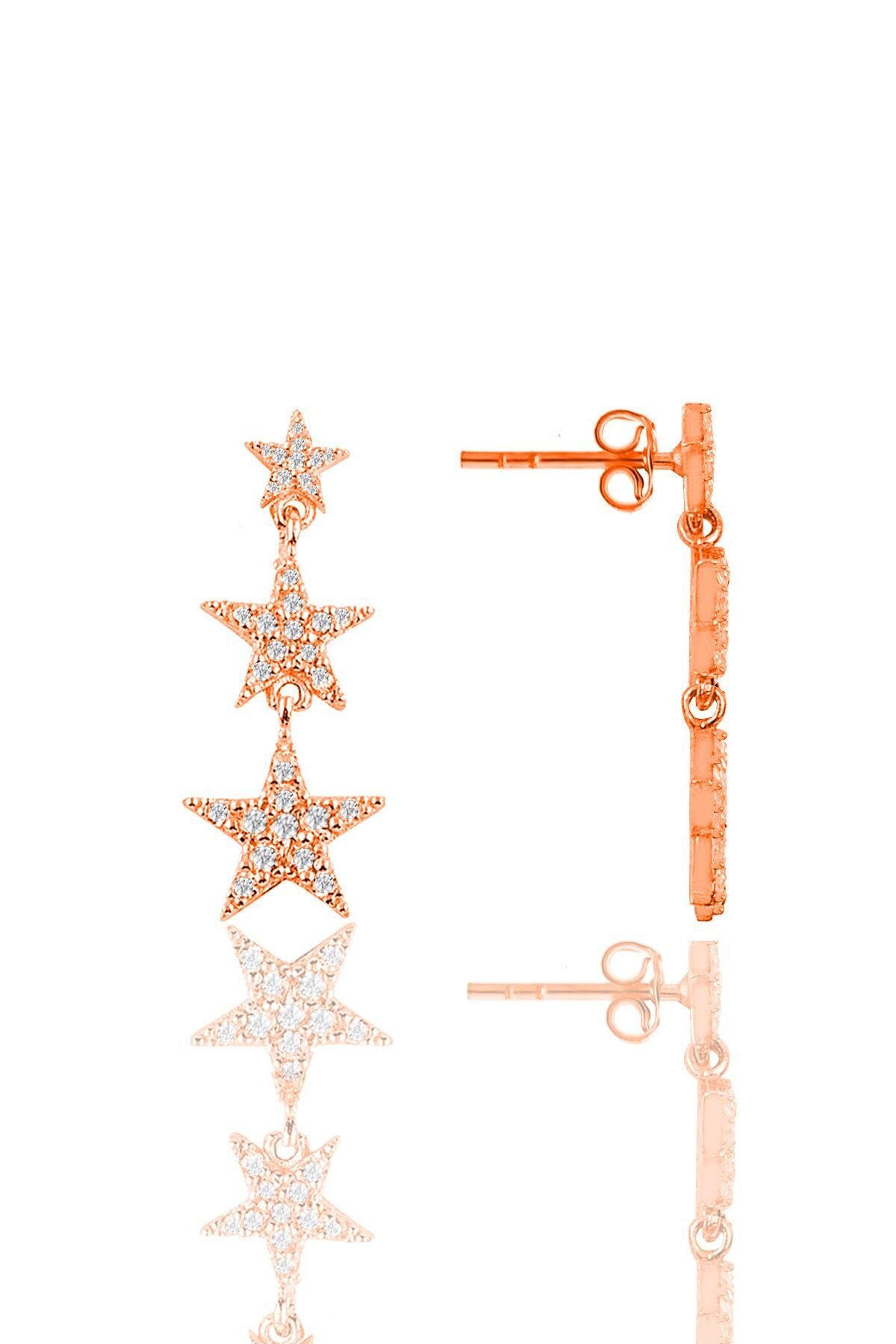 Gümüş rose zirkon taşlı  kayan yıldızlar küpe SGTL11156ROSE