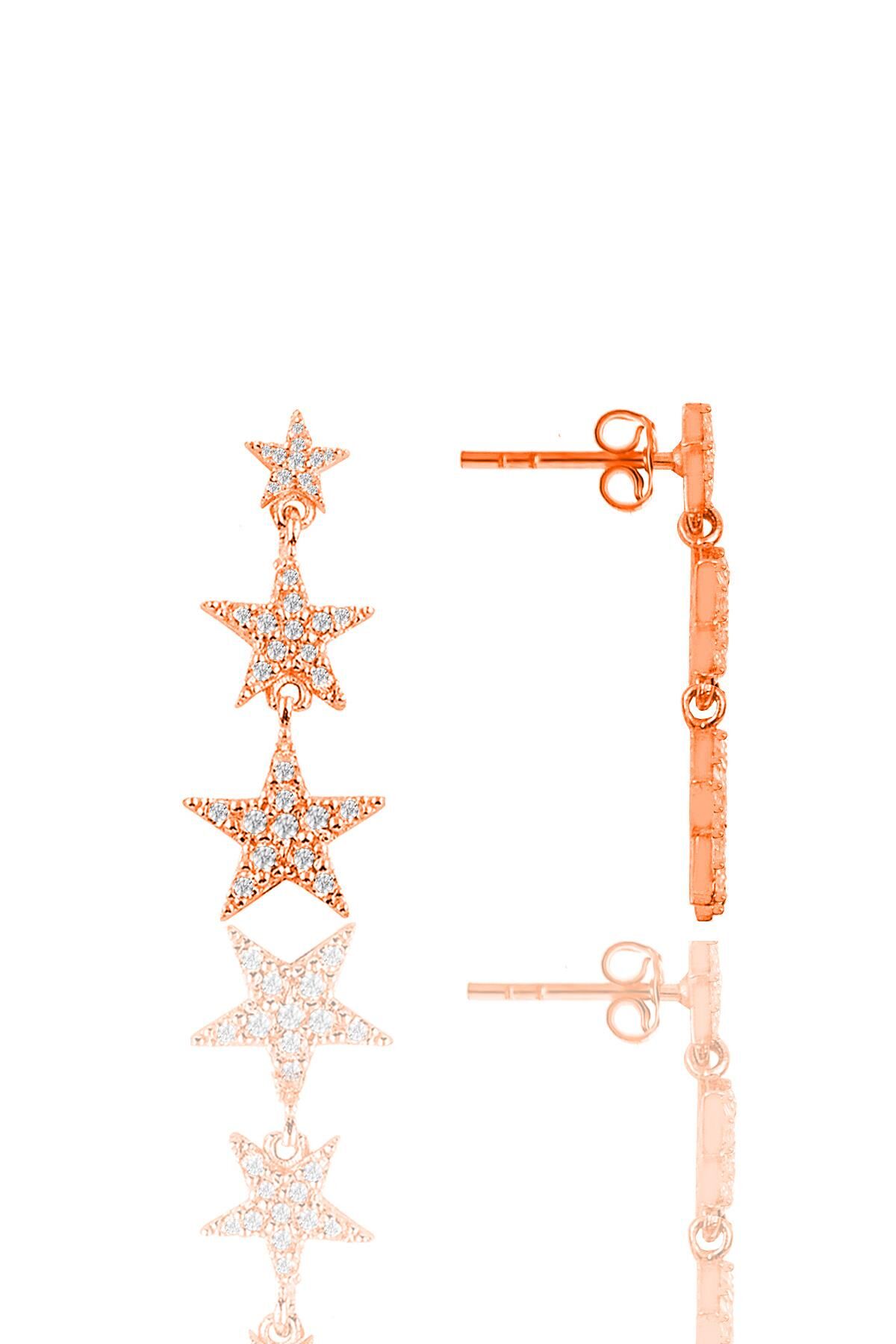 Gümüş rose zirkon taşlı  kayan yıldızlar küpe SGTL11156ROSE