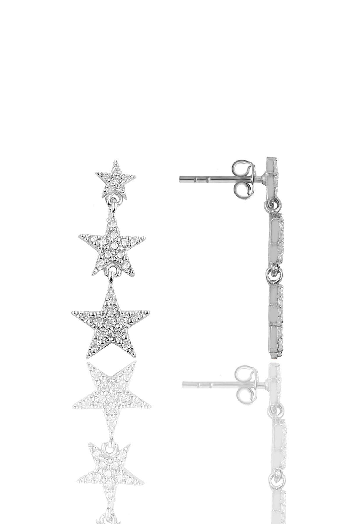 Gümüş rodyumlu zirkon taşlı  kayan yıldızlar küpe SGTL11156RODAJ