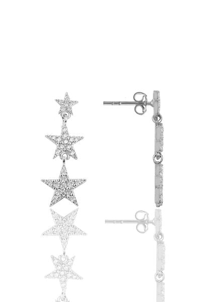 Gümüş rodyumlu zirkon taşlı  kayan yıldızlar küpe SGTL11156RODAJ