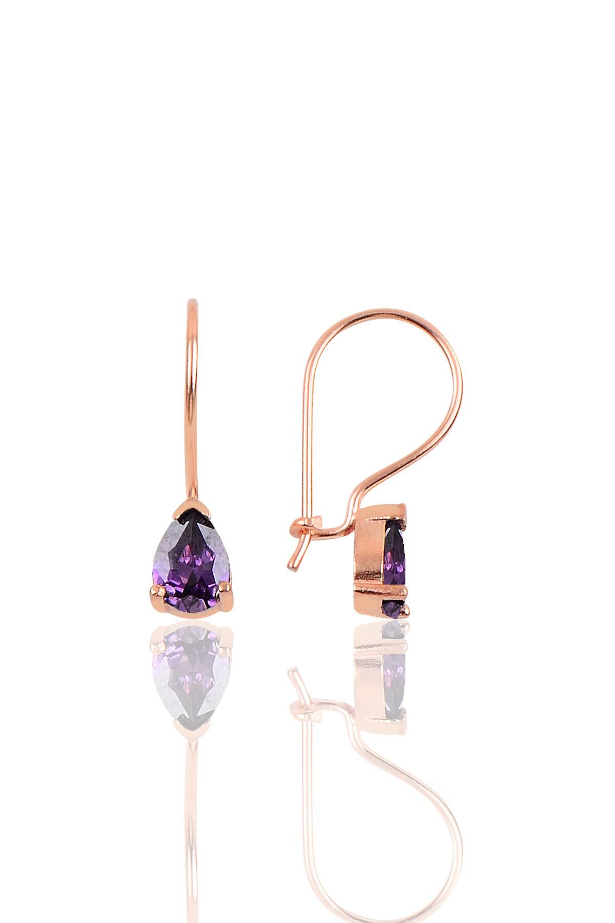 Gümüş rose ametis taşlı çengelli damla küpe SGTL10118MOR