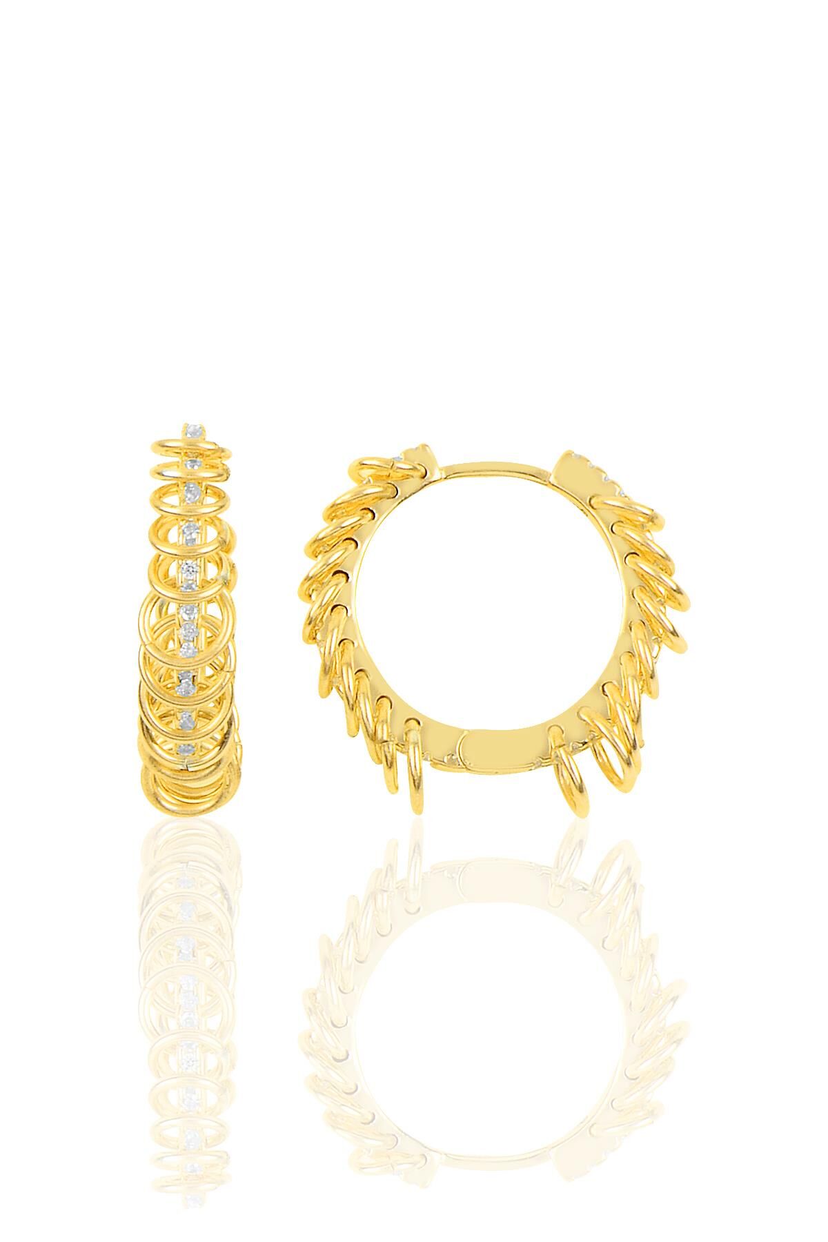 Gümüş altın yaldızlı zirkon taşlı çılgın halkalar küpe SGTL10259GOLD