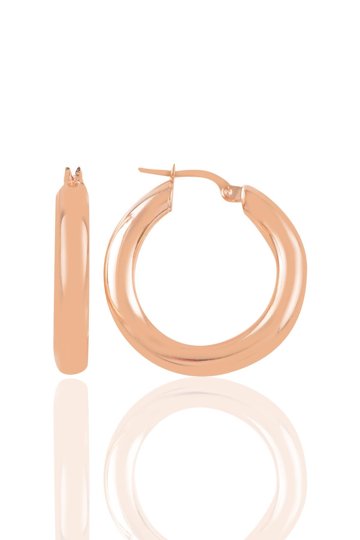 Gümüş rose 5 mm kalınlığında 29 mm büyüklüğünde kalın gümüş halka küpe SGTL10937ROSE