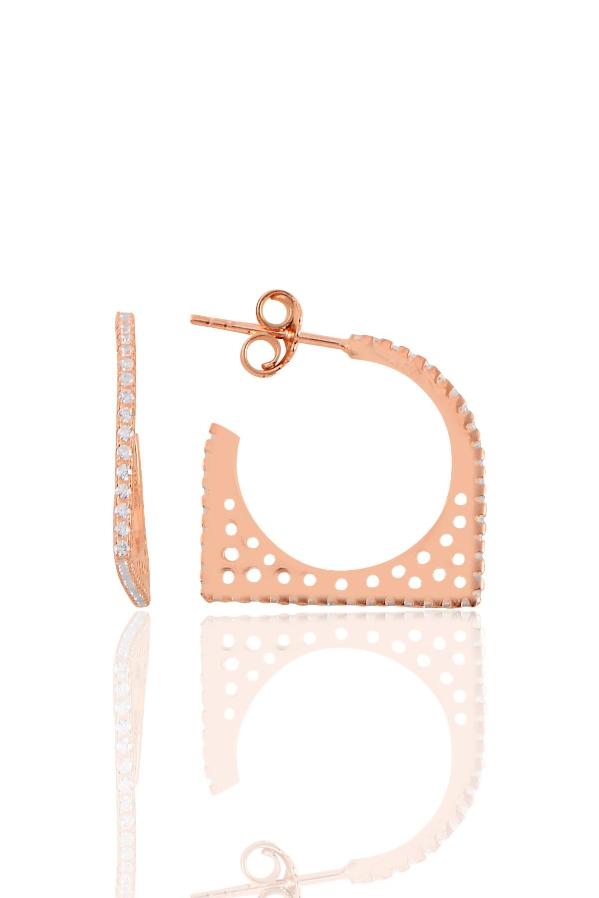 Gümüş rose  zirkon taşlı geometrik küpe SGTL11155ROSE