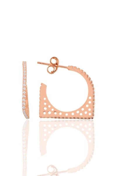 Gümüş rose  zirkon taşlı geometrik küpe SGTL11155ROSE
