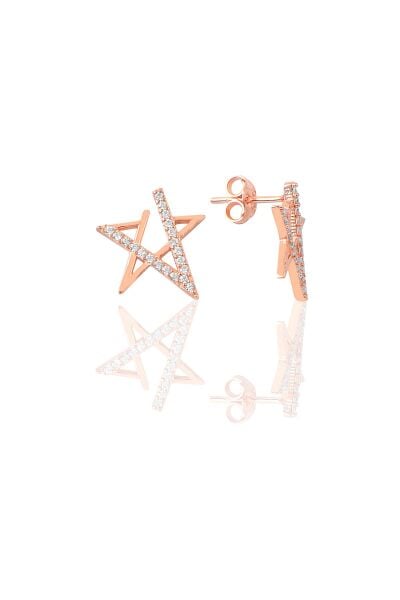 Gümüş Rose Zirkon Taşlı Yıldız Küpe SGTL12213ROSE
