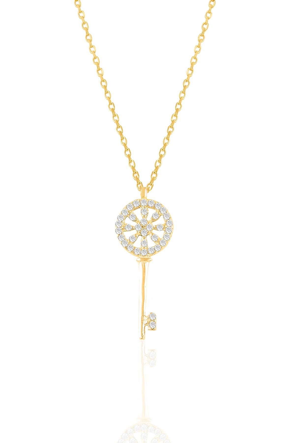 Gümüş altın yaldızlı zirkon taşlı anahtar kolye SGTL10930GOLD