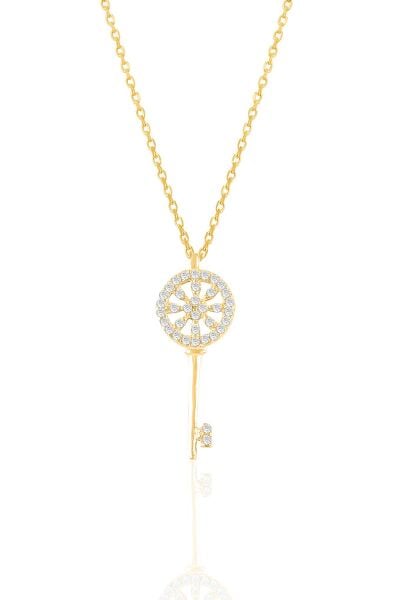 Gümüş altın yaldızlı zirkon taşlı anahtar kolye SGTL10930GOLD