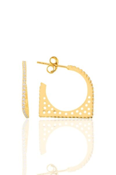 Gümüş altın yaldızlı zirkon taşlı geometrik küpe SGTL11155GOLD