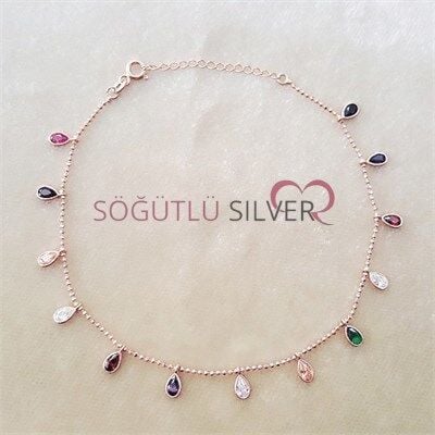 renkli damla taşlı halhal SGTL3095