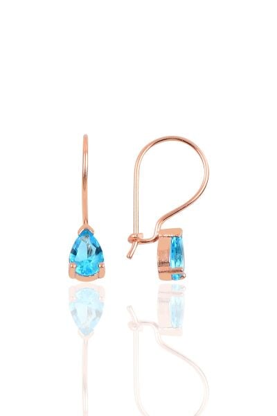 Gümüş Akuamarin taşlı damla modeli çengelli küpe SGTL10118AKUA