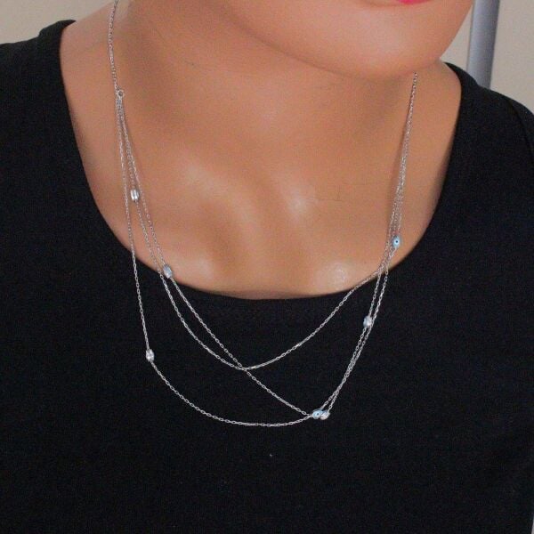 göz mineli üç zincirli kolye SGTL4537