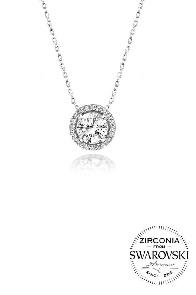 Gümüş Swarovski taşlı pırlanta modeli yuvarlak kolye SGTL20518KOLYE