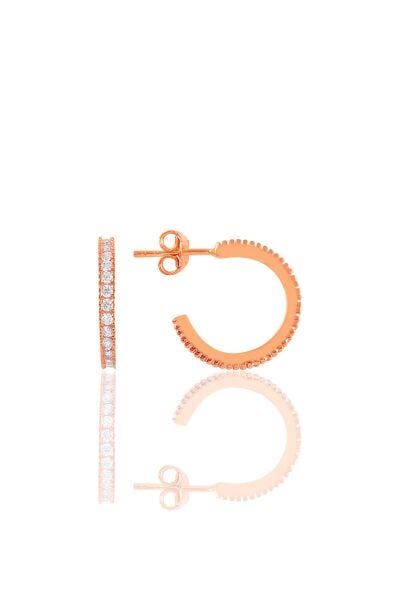 Gümüş rose  zirkon taşlı 16 mm tamtur halka küpe SGTL10694ROSE
