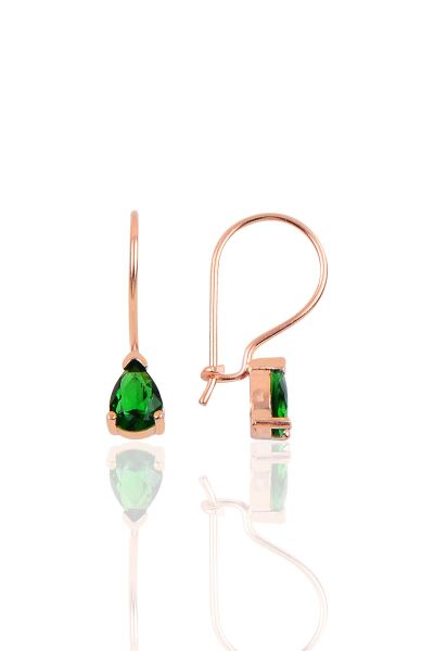 Gümüş kök zümrüt taşlı damla modeli çengelli küpe SGTL10118YSL