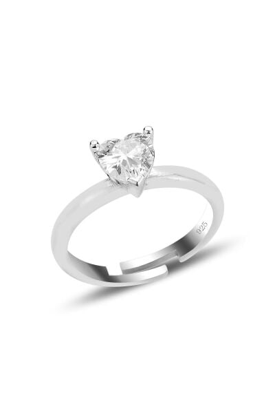 Gümüş rodyumlu zirkon taşlı brilliant ayarlamalı kalp yüzük SGTL12526BEYAZ