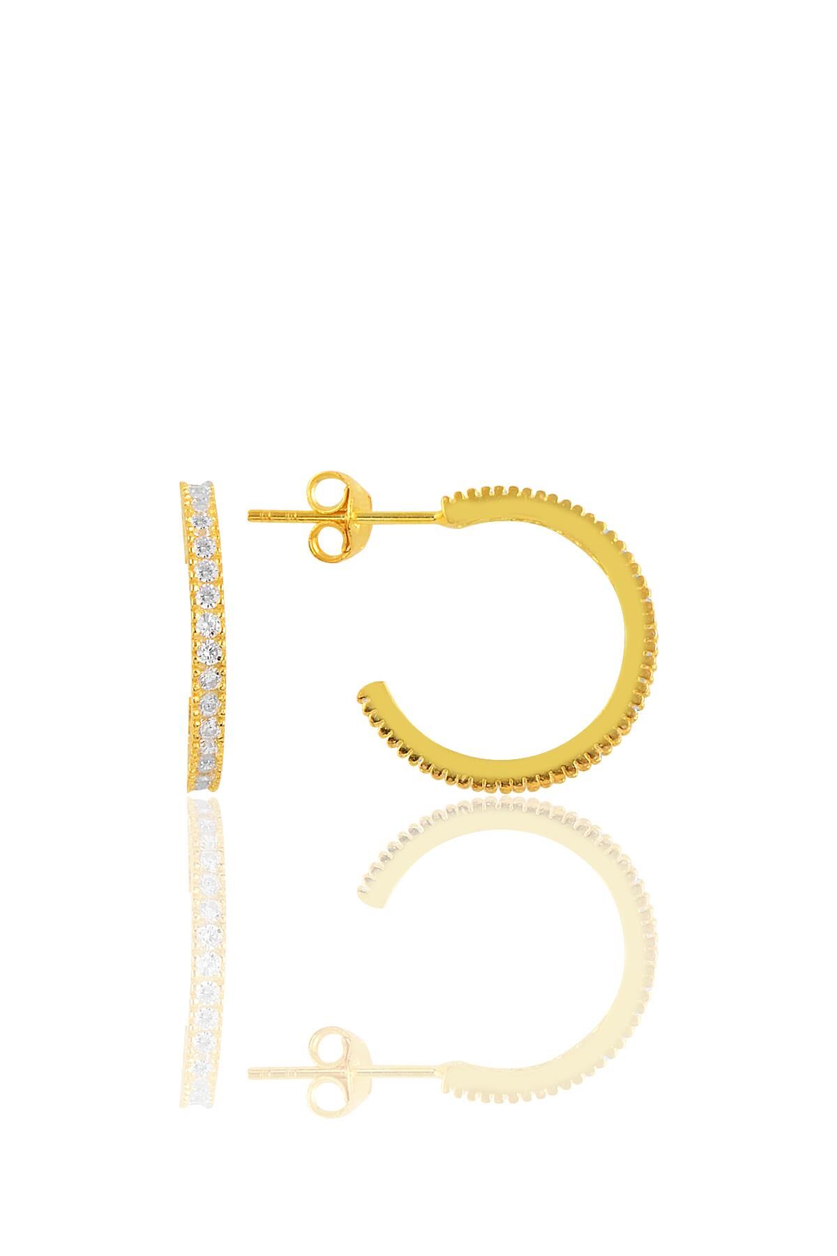 Gümüş altın yaldızlı zirkon taşlı 19 mm tamtur halka küpe SGTL10695GOLD