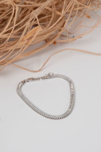 Gümüş rodyumlu baget kesim zirkon sıra taşlı su yolu modeli gümüş bileklik  SGTL13051RODAJ