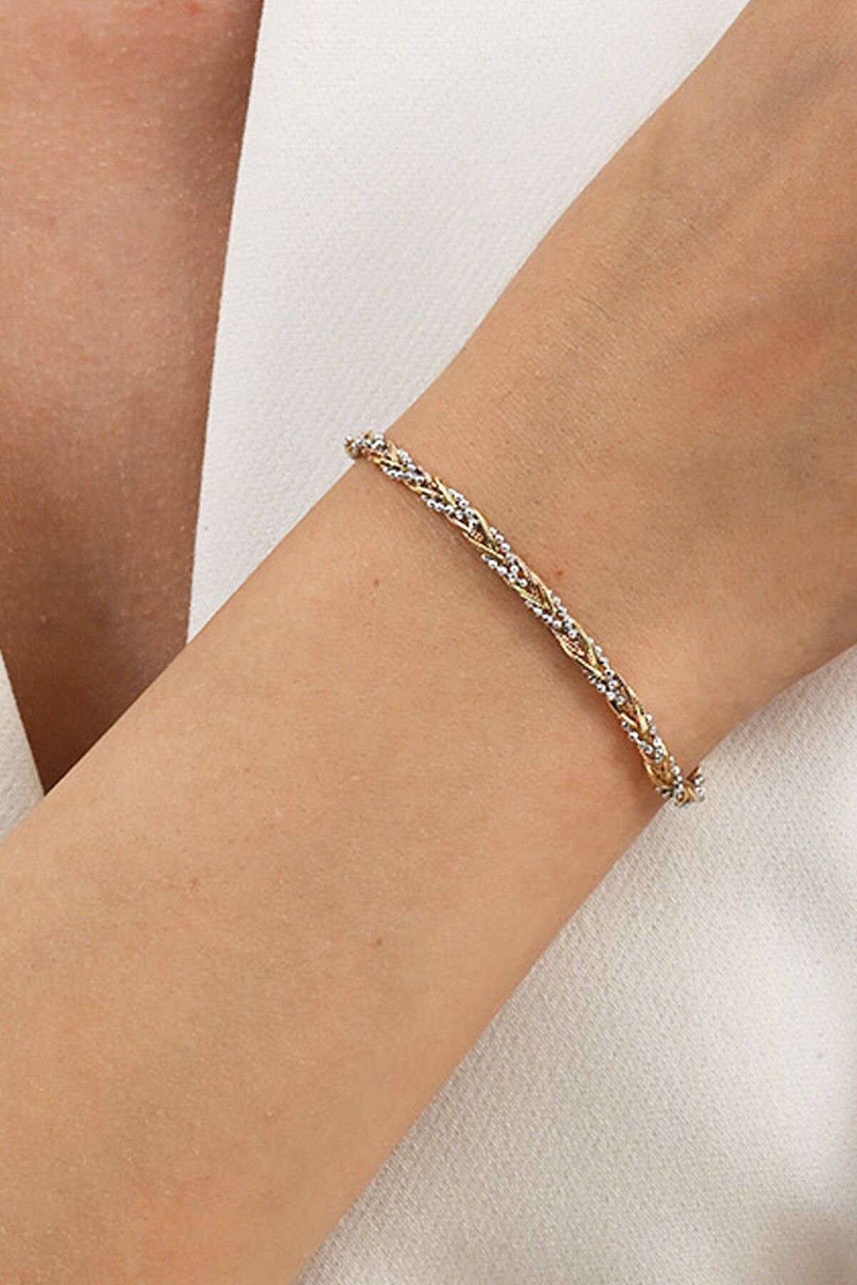 925 ayar gümüş altın, gümüş ve rose renkli örgülü italyan gümüş bileklik  SGTL13052RENKLI