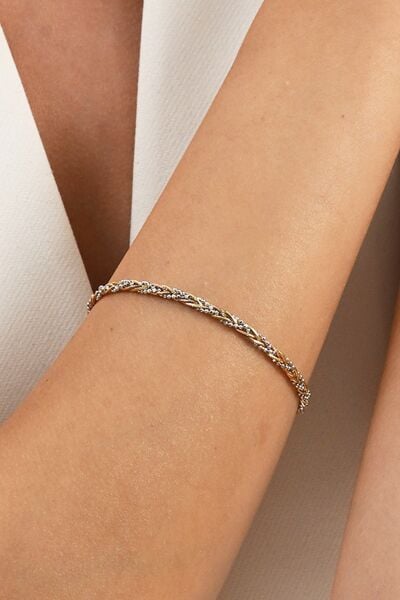 925 ayar gümüş altın, gümüş ve rose renkli örgülü italyan gümüş bileklik  SGTL13052RENKLI