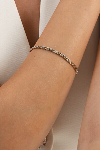 925 ayar gümüş altın, gümüş ve rose renkli örgülü italyan gümüş bileklik  SGTL13052RENKLI