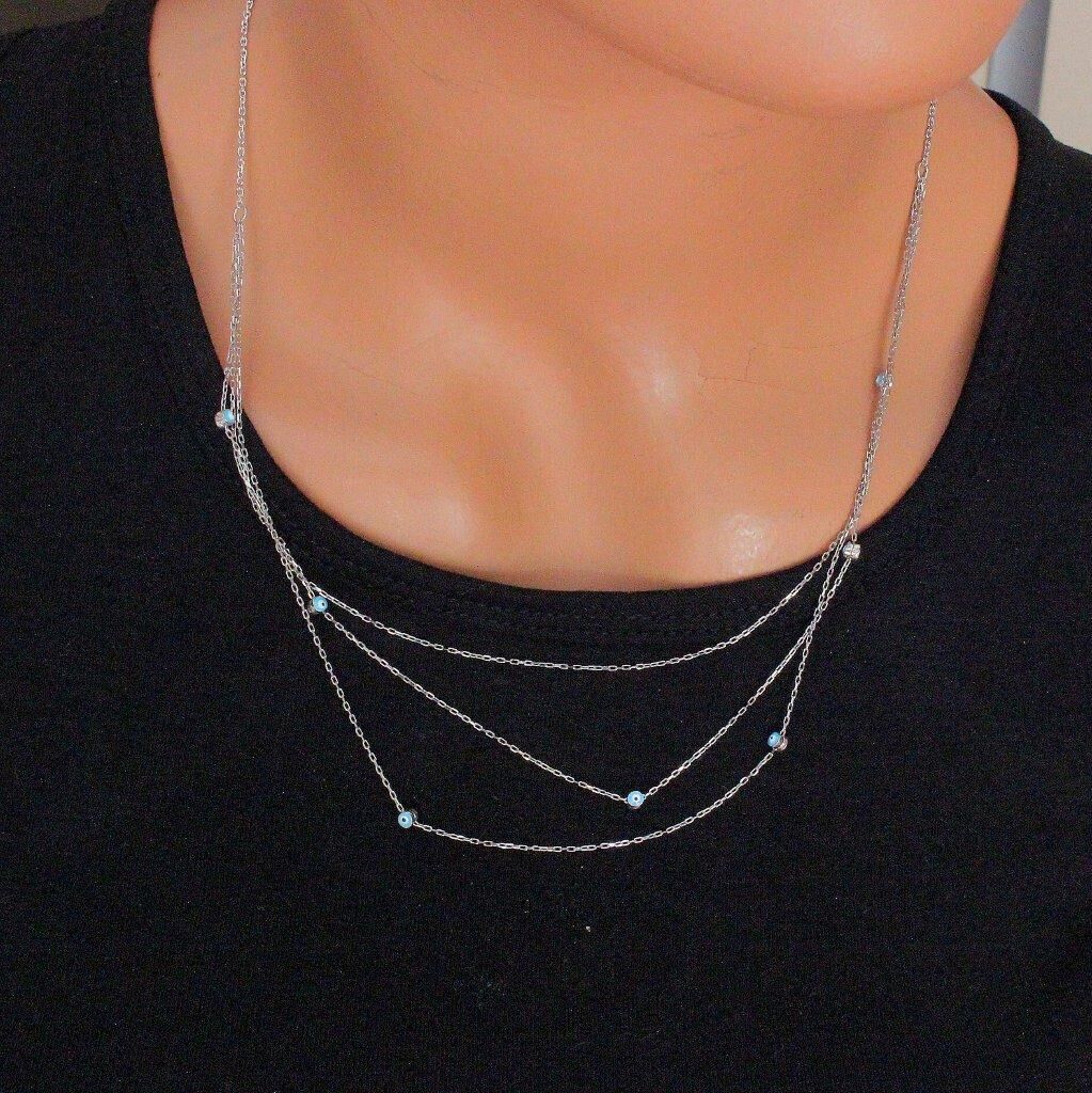 göz mineli üç zincirli kolye SGTL4541