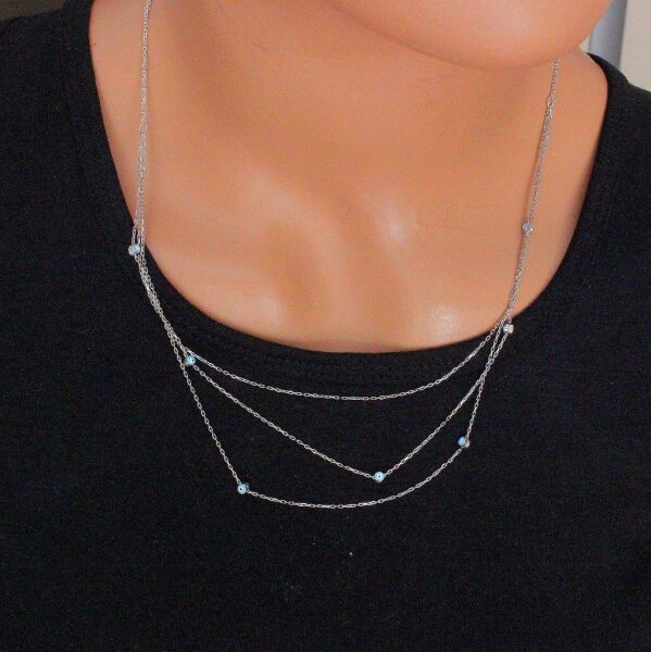 göz mineli üç zincirli kolye SGTL4541