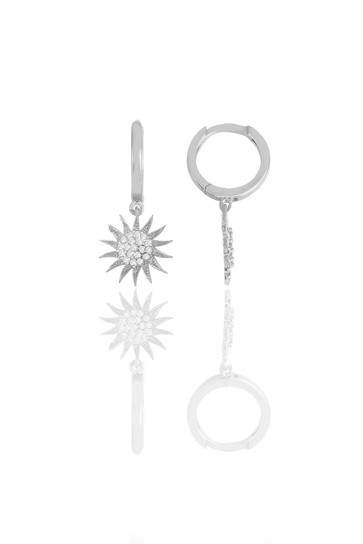 Gümüş rodyumlu zirkon taşlı güneş küpe SGTL11547RODAJ