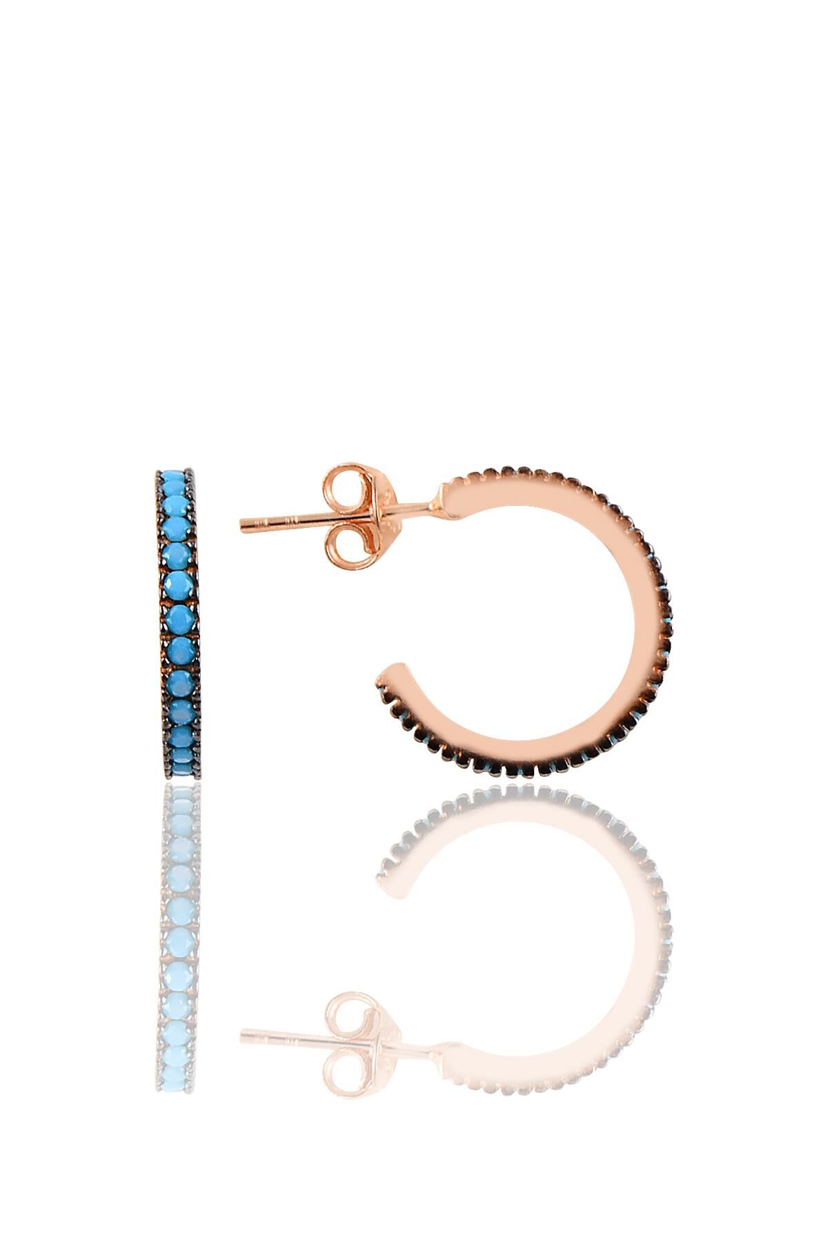 Gümüş rose turkuaz taşlı 19 mm tamtur halka küpe SGTL10695MAV