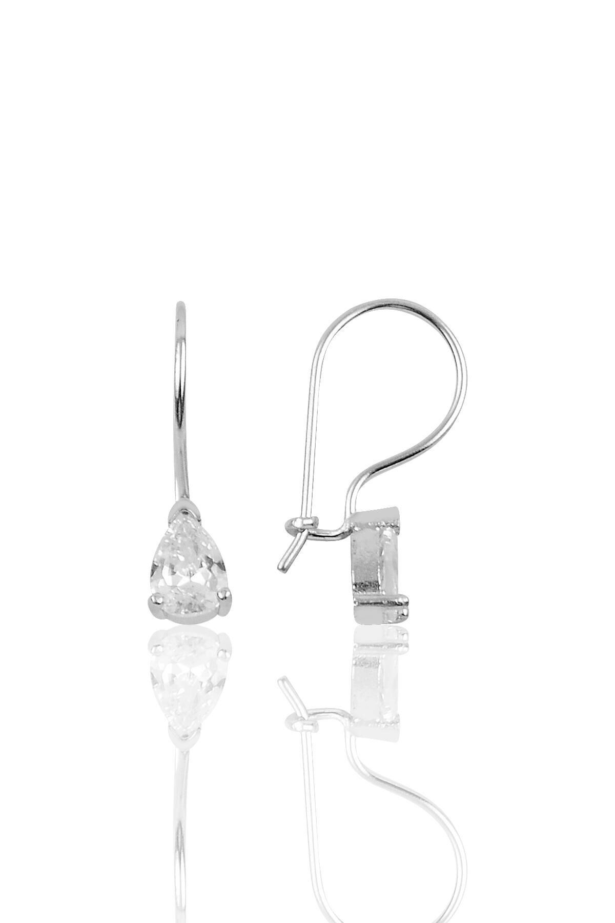 Gümüş zirkon taşlı damla modeli çengelli küpe SGTL10119BEYAZ