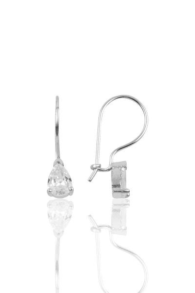 Gümüş zirkon taşlı damla modeli çengelli küpe SGTL10119BEYAZ