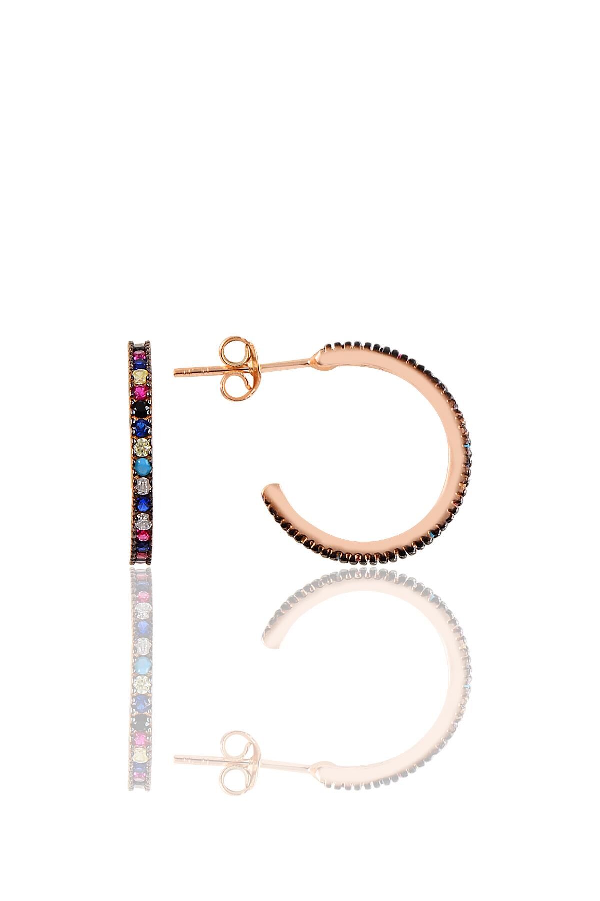 Gümüş rose renkli taşlı 19 mm tamtur halka küpe SGTL10695RNK