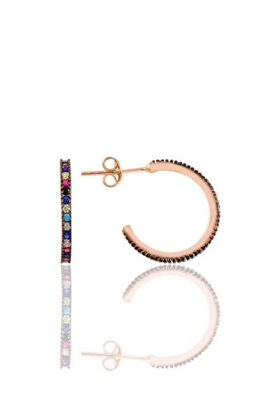 Gümüş rose renkli taşlı 19 mm tamtur halka küpe SGTL10695RNK