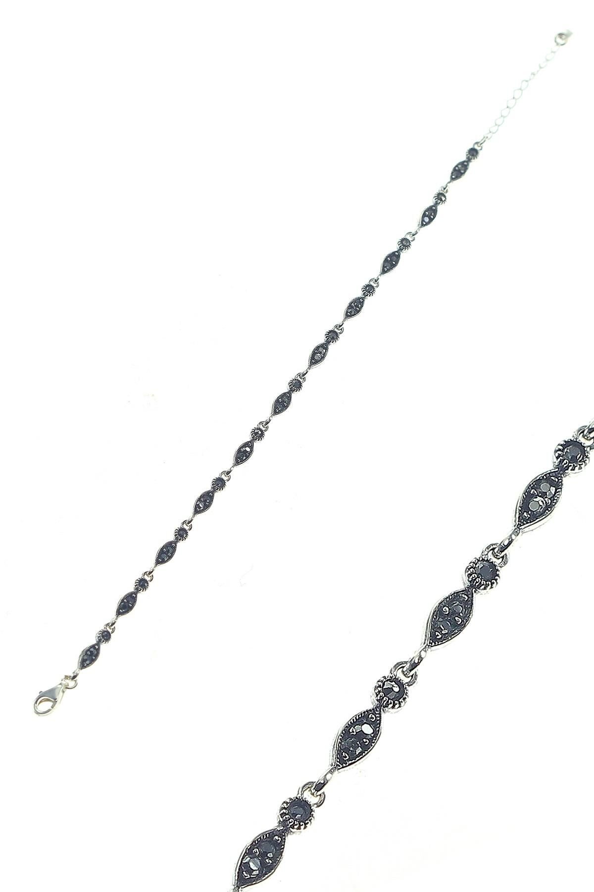 Gümüş siyah mini taşlı oksitli bileklik SGTL8618