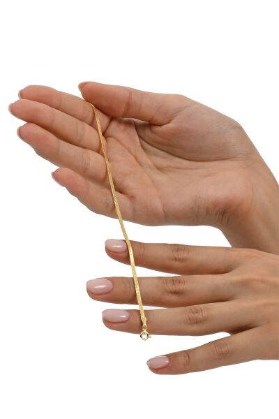 925 ayar gümüş altın yaldızlı simli yassı (ezme) italyan gümüş bileklik SGTL13055GOLD