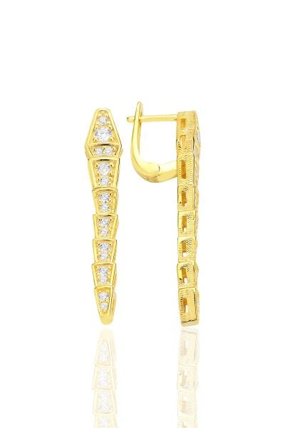 Gümüş altın yaldızlı zirkon taşlı özel tasarım hareketli yılan küpe SGTL12537GOLD