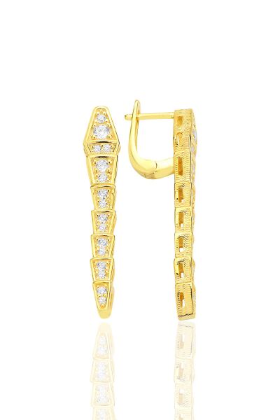 Gümüş altın yaldızlı zirkon taşlı özel tasarım hareketli yılan küpe SGTL12537GOLD
