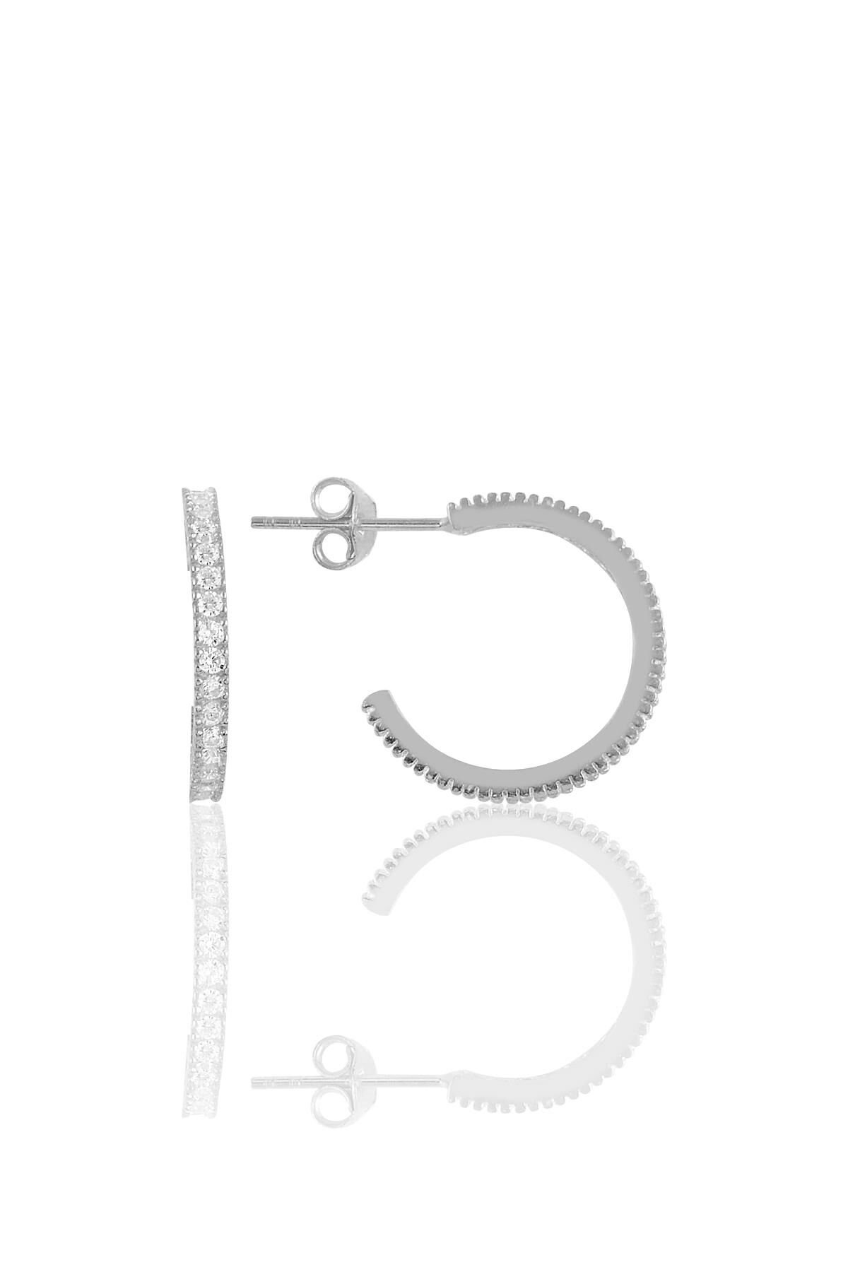 Gümüş rodyumlu zirkon taşlı  19 mm tamtur halka küpe SGTL10695RODAJ