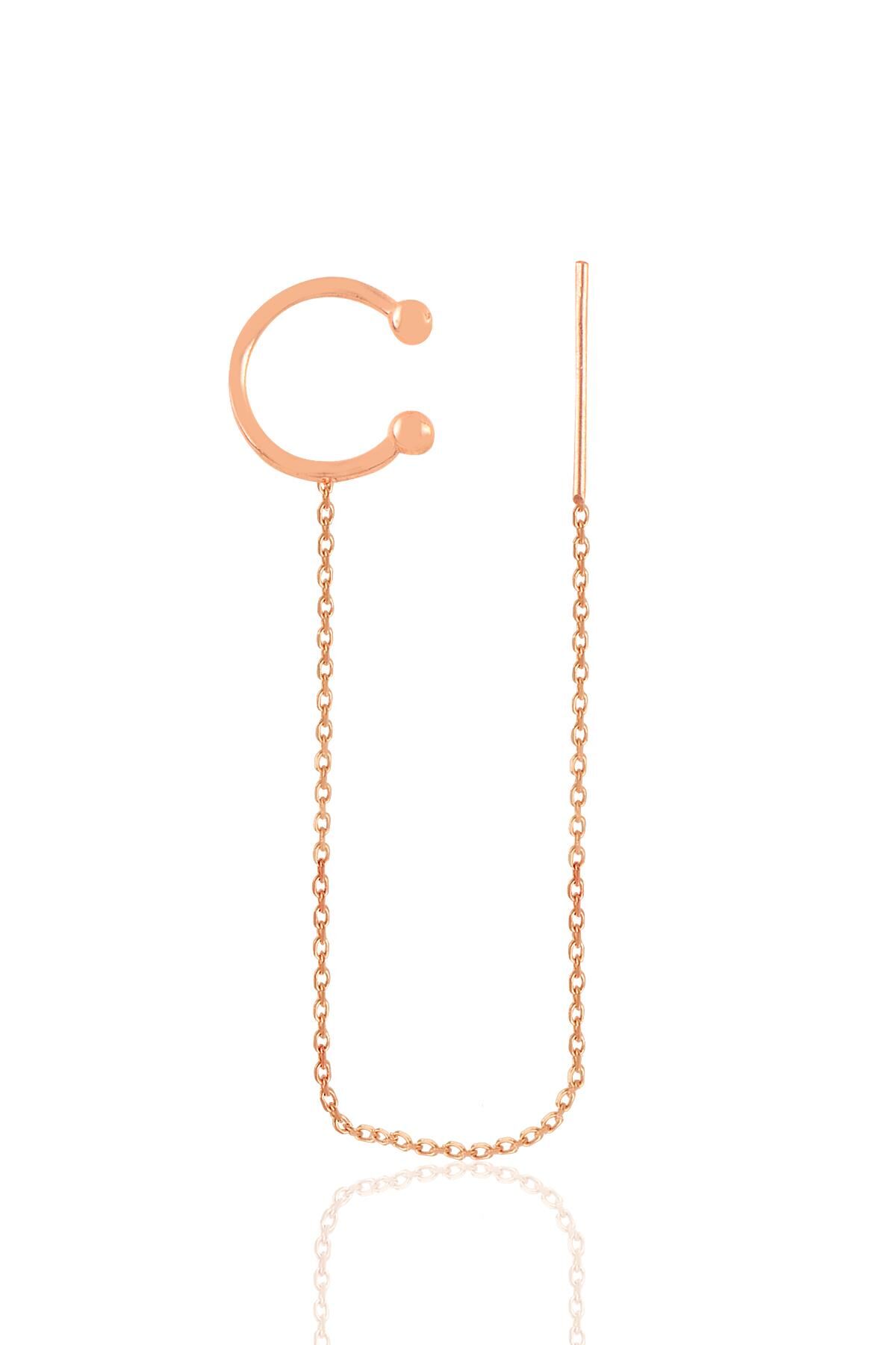 Gümüş rose zincirli kıkırdak küpe SGTL11148ROSE