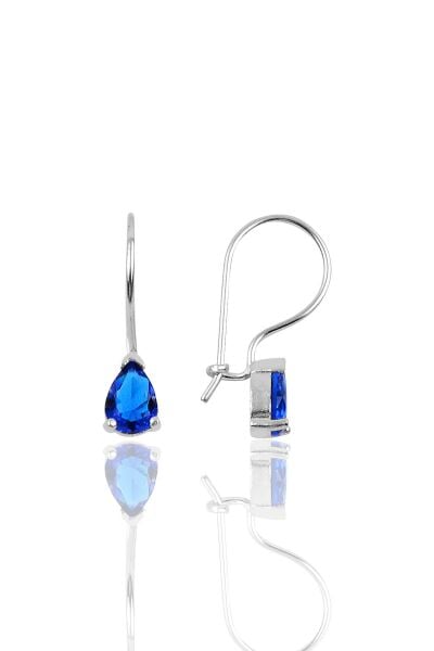 Gümüş safir taşlı damla modeli çengelli küpe SGTL10119SAFİR