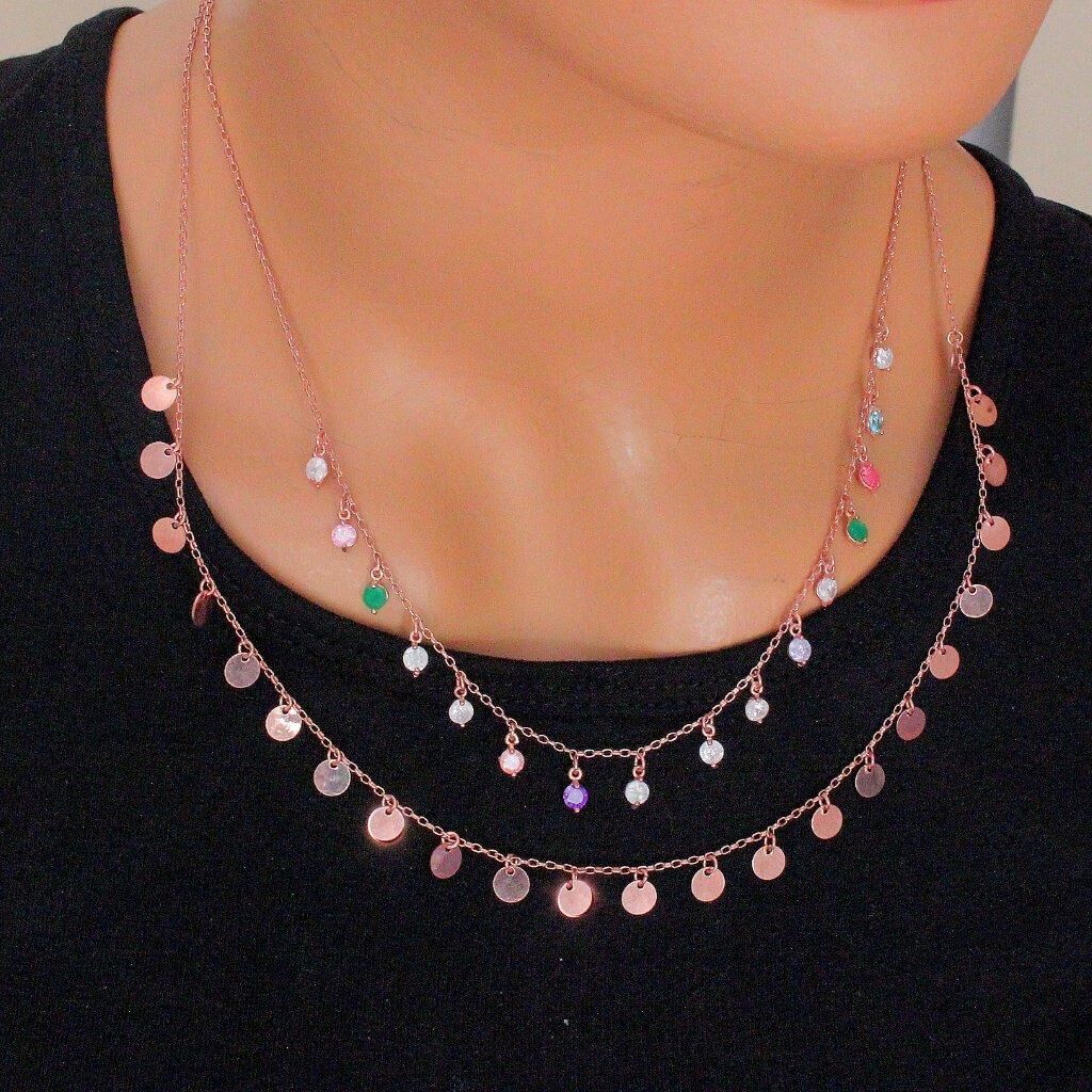 pullu ve rekli doğaltaşlı kolye SGTL4543