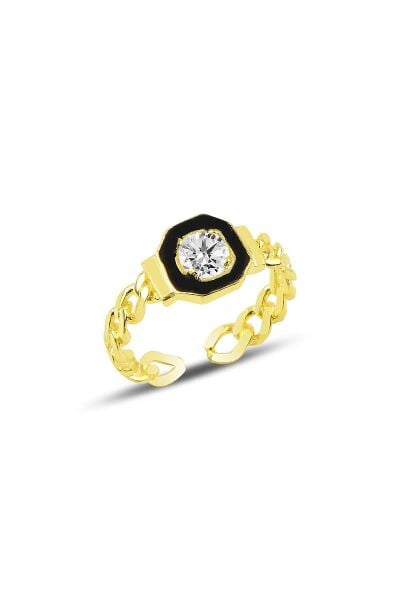 Gümüş ayarlamalı zirkon taşlı mineli zincir modeli yüzük SGTL9963GOLD