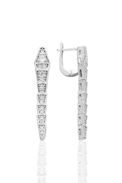 Gümüş rodyumlu zirkon taşlı özel tasarım hareketli yılan küpe SGTL12537RODAJ