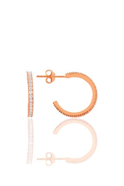 Gümüş rose  zirkon taşlı 19 mm tamtur halka küpe SGTL10695ROSE