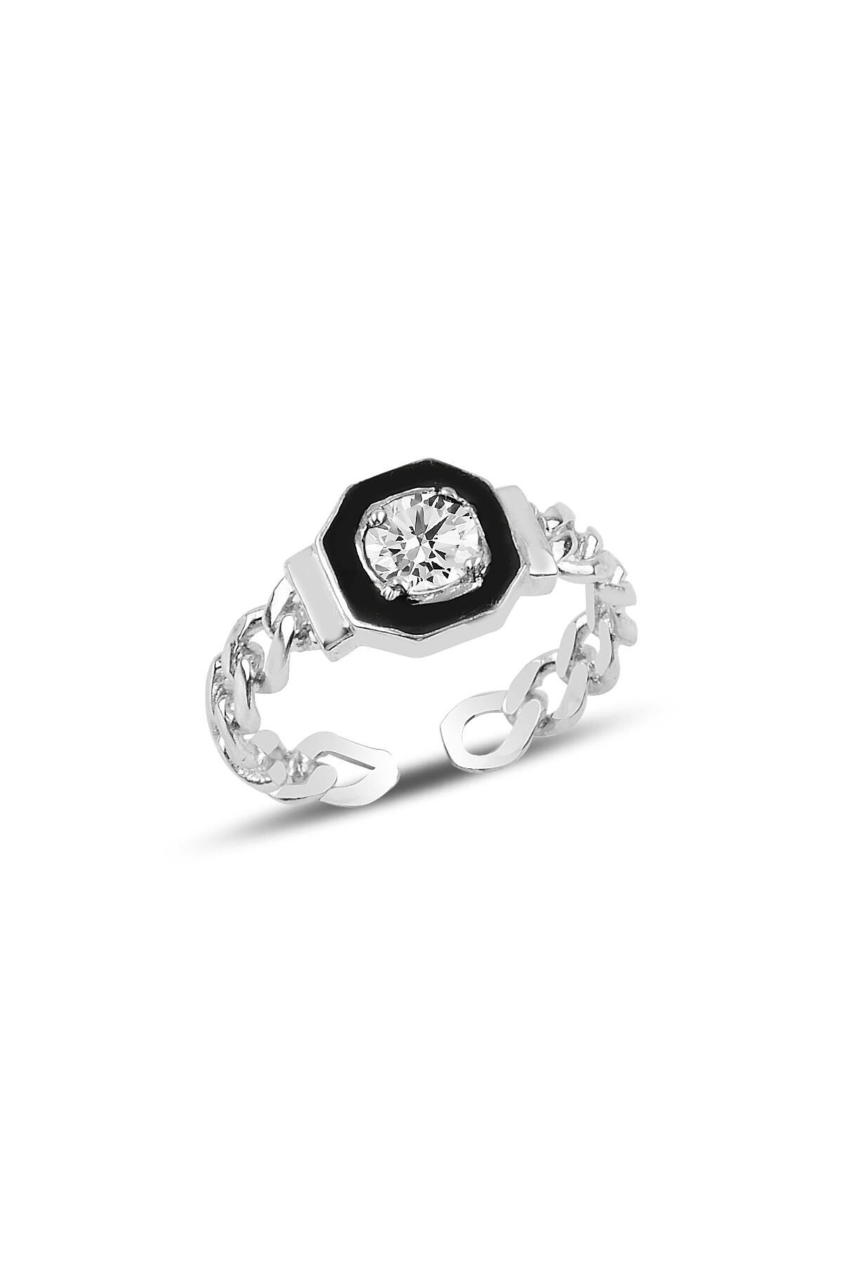 Gümüş ayarlamalı zirkon taşlı mineli zincir modeli yüzük SGTL9963RODAJ