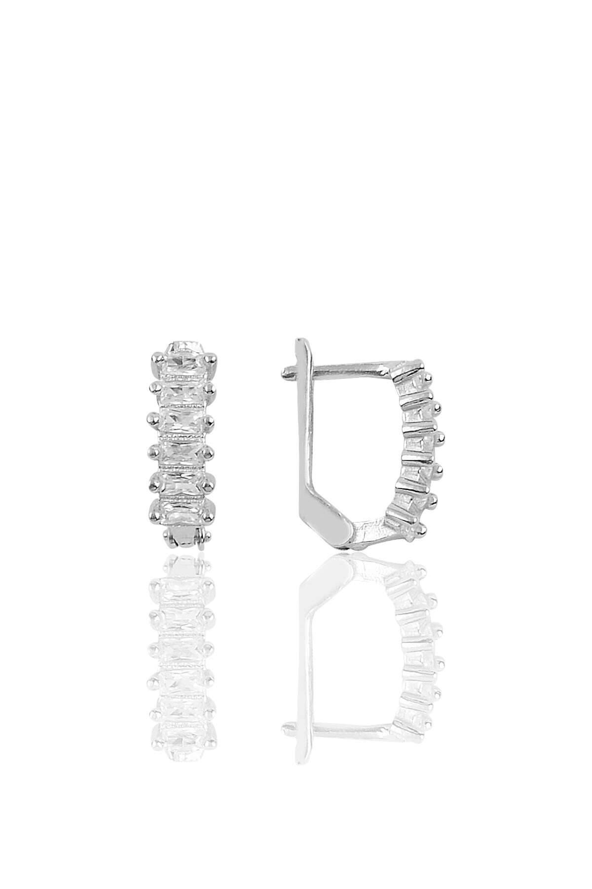 Gümüş Baget taşlı j küpe modeli küpe SGTL10120RODAJ