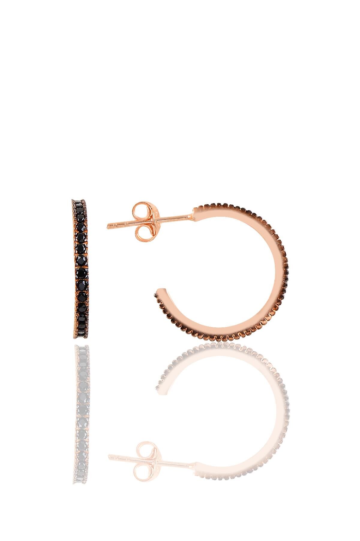 Gümüş rose  onix  taşlı 19 mm tamtur halka küpe SGTL10695SYH