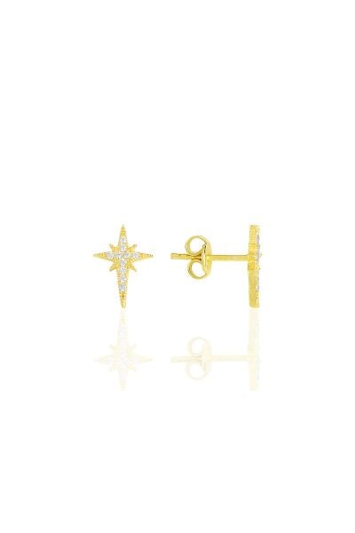 Gümüş Altın Yaldızlı Zirkon Taşlı Kutup Yıldızı Küpe SGTL11482GOLD